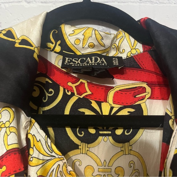 Vintage Escada by Margaret Ley Bodysuit Baroque Chain and Belt Print Red Gold - Picture 3 of 10